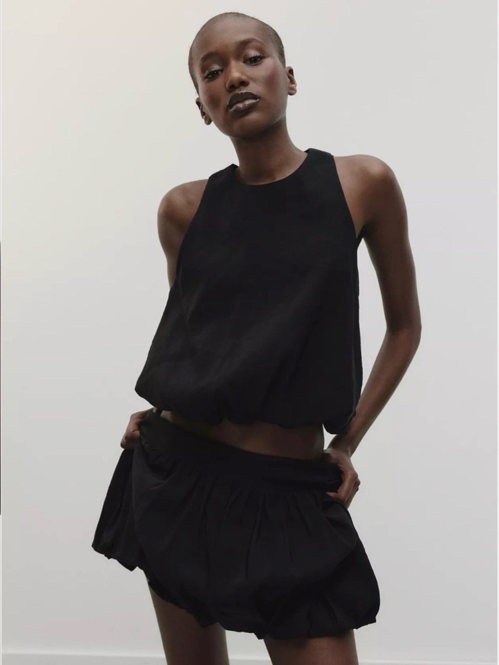 Zara Black Sleeveless Tie-Neck Tank